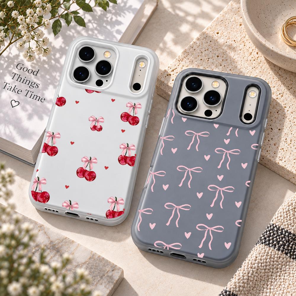 Matte Pc Case - 귀여운 핑크색 하트 리본 디자인의 아이폰